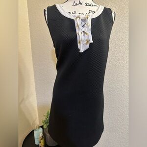 Kensie Black Shift Dress with White Lace-Up Detail